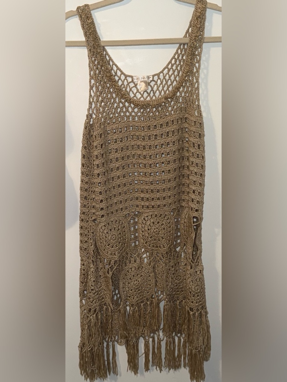 VENUS Beige Crochet Openwork Top